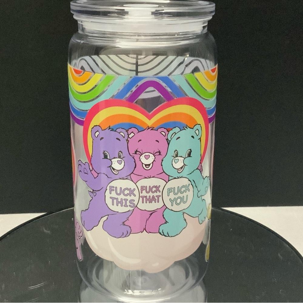 Sweary Care Bears 16oz Shatterproof Can Cup with Lid and Straw